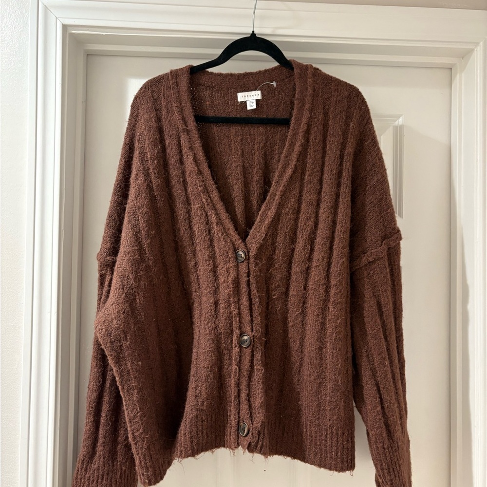 Topshop Oversized Brown Cardigan Sweater